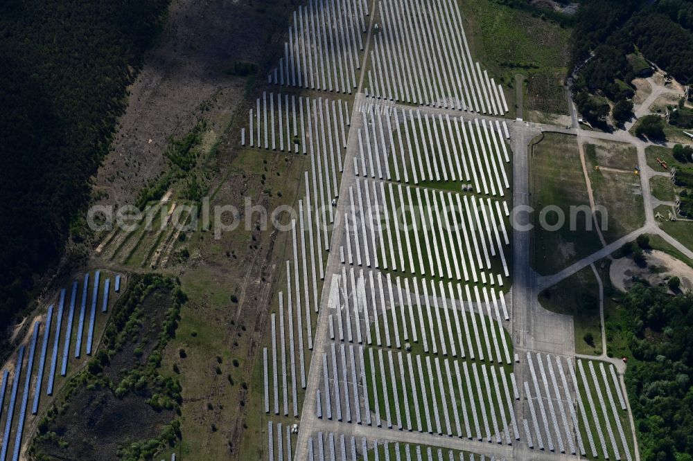 Finowfurt from the bird's eye view: Solar power plant and photovoltaic systems on the airfield in Finowfurt in the state Brandenburg, Germany