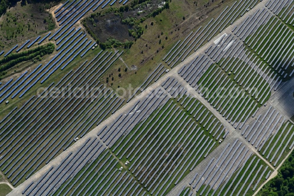 Aerial image Finowfurt - Solar power plant and photovoltaic systems on the airfield in Finowfurt in the state Brandenburg, Germany