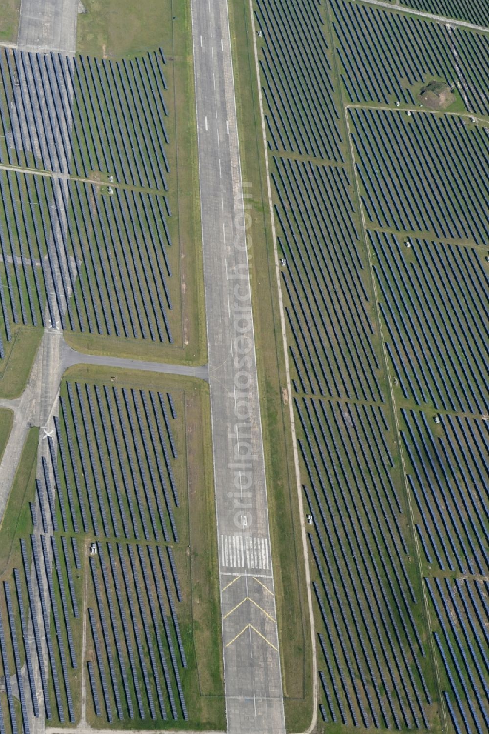 Finowfurt from the bird's eye view: Solar power plant and photovoltaic systems on the airfield in Finowfurt in the state Brandenburg, Germany