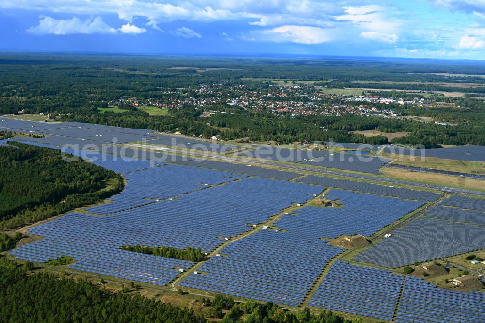 Aerial image Finowfurt - Solar power plant and photovoltaic systems on the airfield in Finowfurt at Schorfheide in the state Brandenburg, Germany