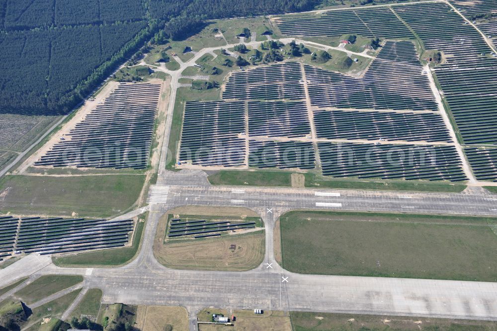 Aerial image Eberswalde - Solar power plant and photovoltaic systems on the airfield in the district Finow in Eberswalde in the state Brandenburg, Germany