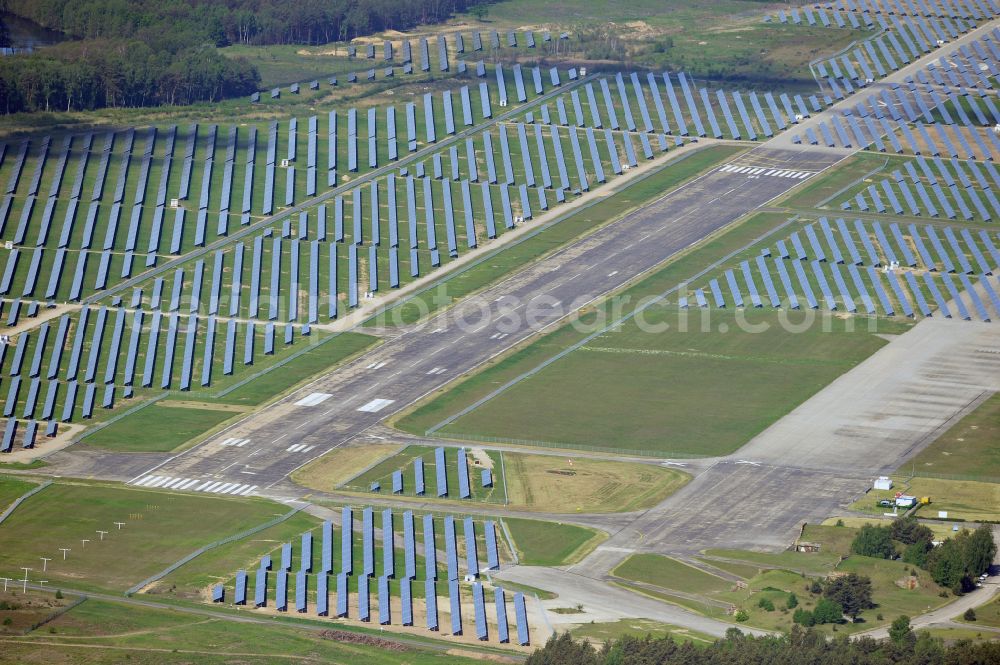 Eberswalde from above - Solar power plant and photovoltaic systems on the airfield in the district Finow in Eberswalde in the state Brandenburg, Germany