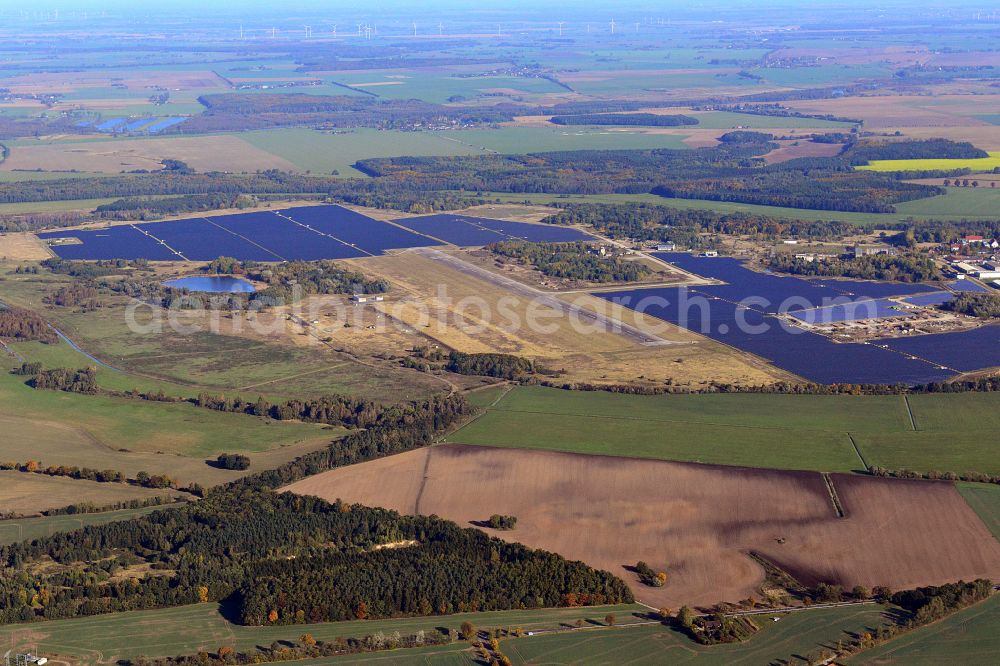 Tutow from above - Solar power plant and photovoltaic systems on the airfield in Tutow in the state Mecklenburg - Western Pomerania, Germany