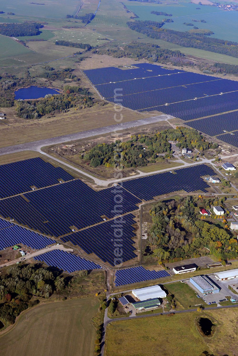 Tutow from above - Solar power plant and photovoltaic systems on the airfield in Tutow in the state Mecklenburg - Western Pomerania, Germany