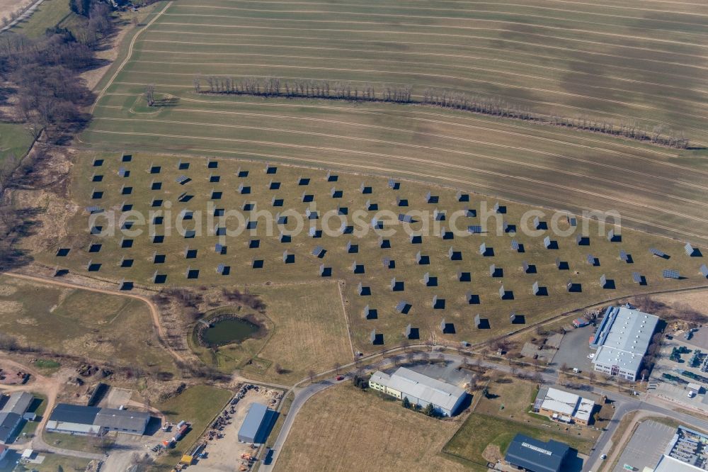 Penig from above - Solar power plant and photovoltaic systems in Penig in the state Saxony, Germany