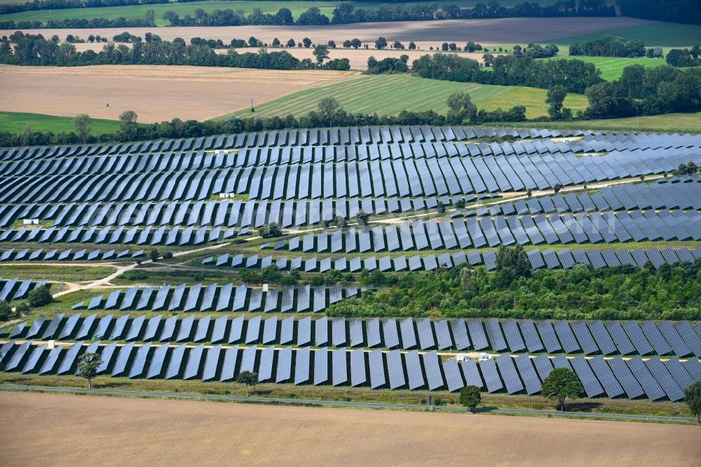 Silbermühle from the bird's eye view: Solar power plant and photovoltaic systems in Silbermuehle in the state Mecklenburg - Western Pomerania, Germany