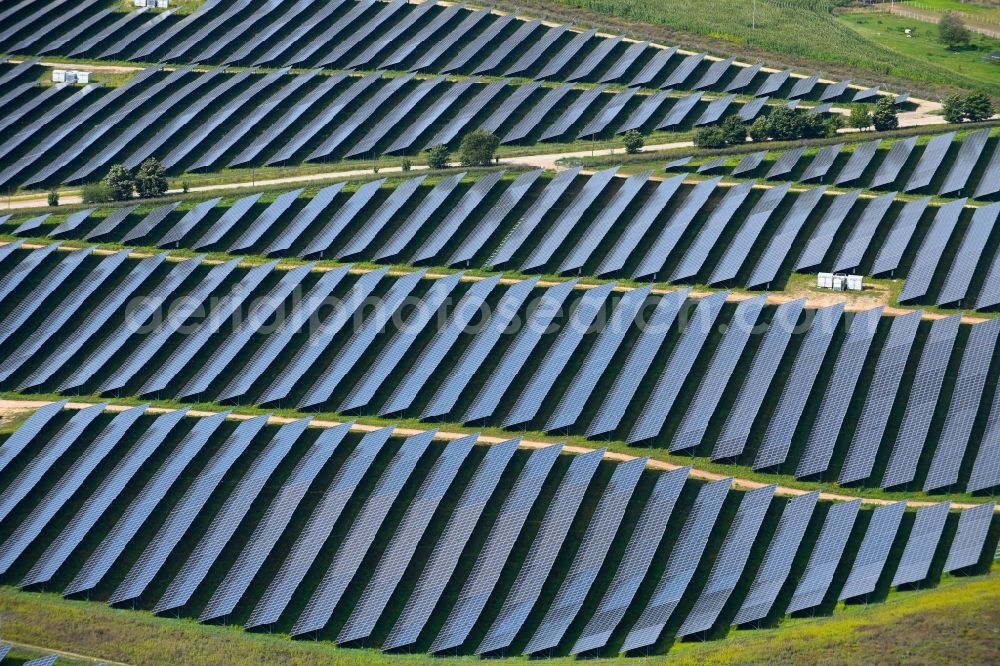 Aerial image Silbermühle - Solar power plant and photovoltaic systems in Silbermuehle in the state Mecklenburg - Western Pomerania, Germany