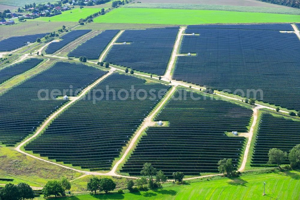 Silbermühle from the bird's eye view: Solar power plant and photovoltaic systems in Silbermuehle in the state Mecklenburg - Western Pomerania, Germany