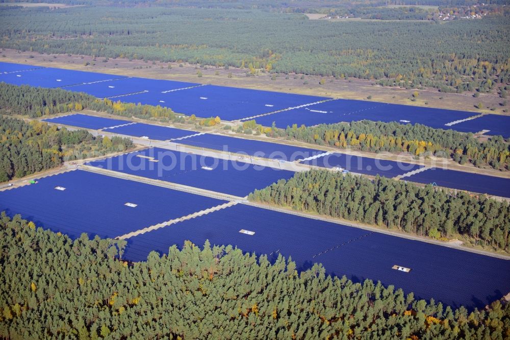 Templin from above - View onto the solar power plant Templin-Groß Dölln at the former airfield Templin in the state Brandenburg