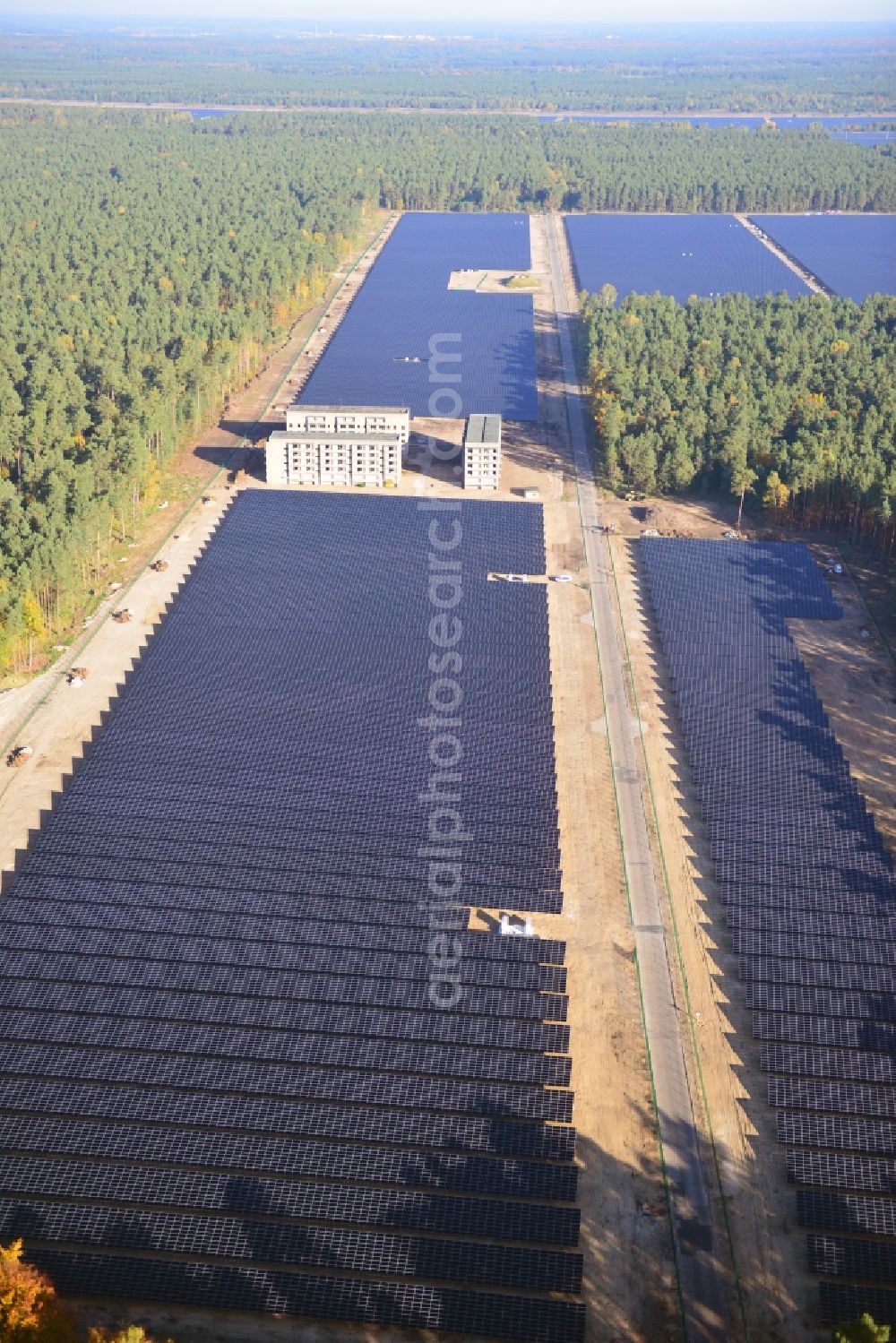 Templin from above - View onto the solar power plant Templin-Groß Dölln at the former airfield Templin in the state Brandenburg