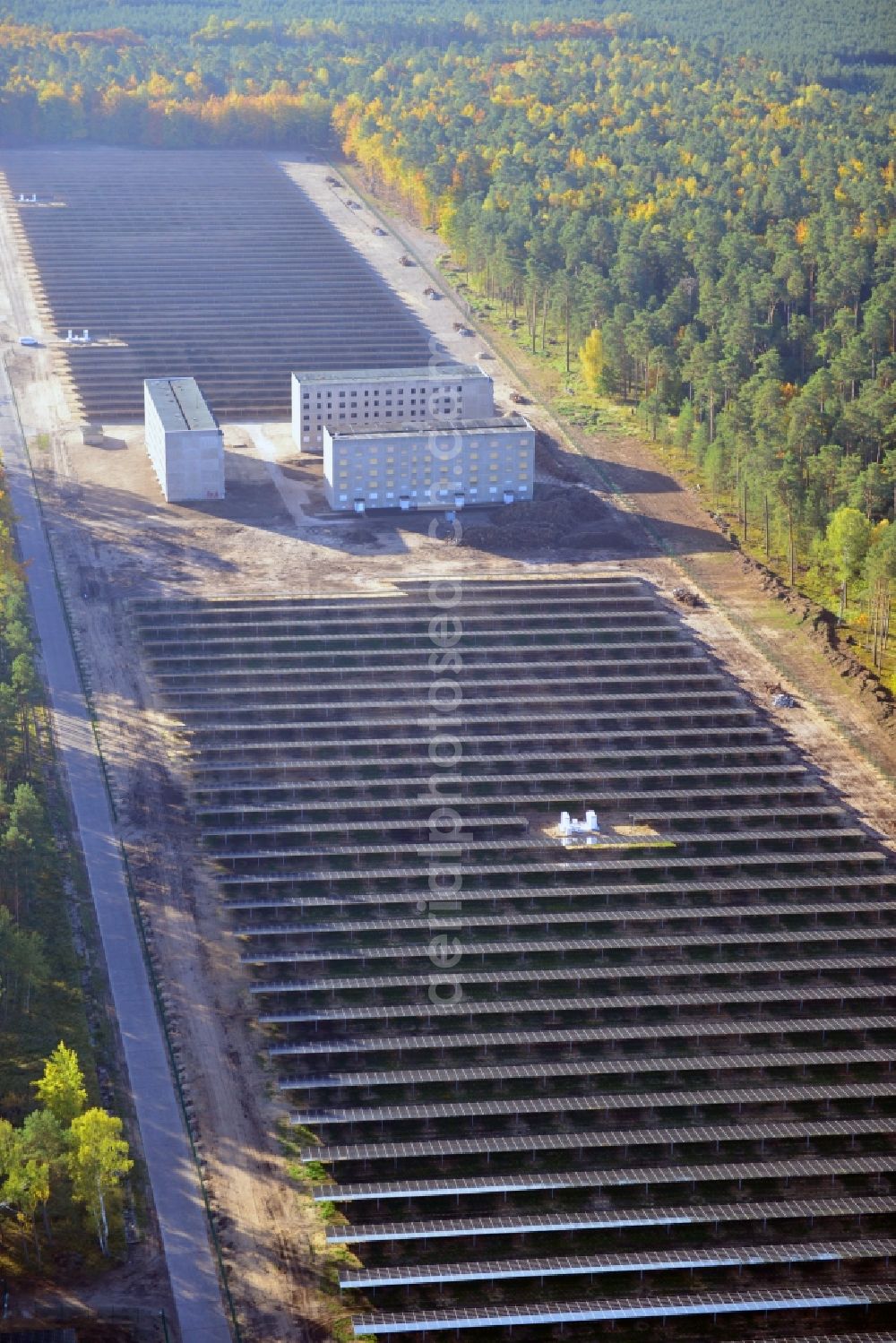 Templin from above - View onto the solar power plant Templin-Groß Dölln at the former airfield Templin in the state Brandenburg