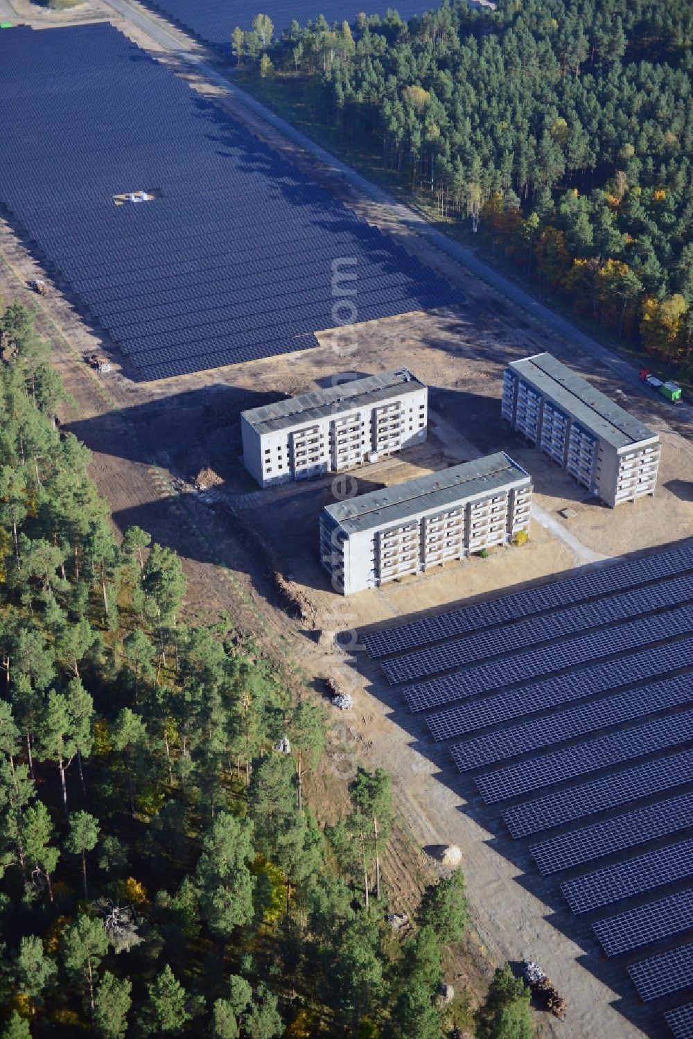 Templin from above - View onto the solar power plant Templin-Groß Dölln at the former airfield Templin in the state Brandenburg