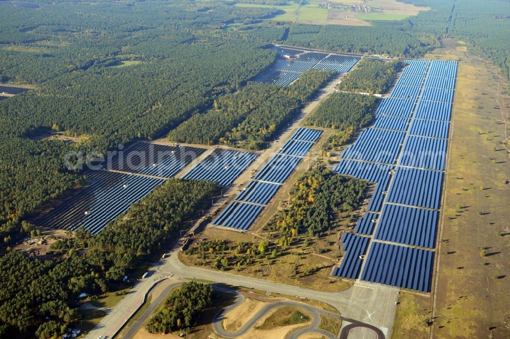 Templin from above - View onto the solar power plant Templin-Groß Dölln at the former airfield Templin in the state Brandenburg