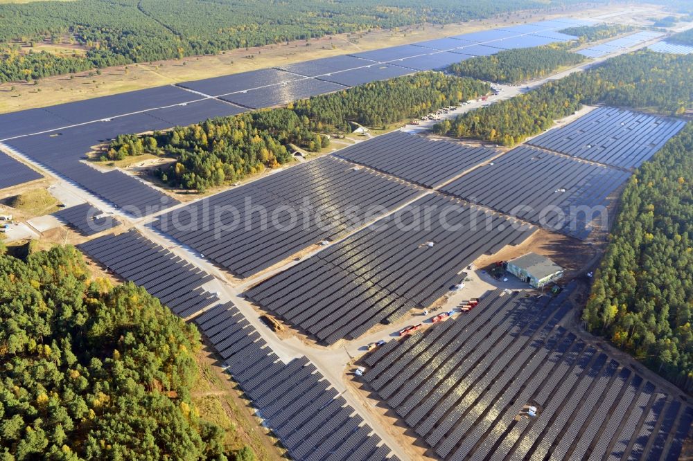 Aerial image Templin - View onto the solar power plant Templin-Groß Dölln at the former airfield Templin in the state Brandenburg