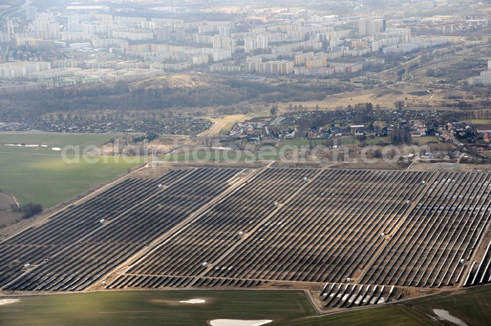 Ahrensfelde OT Eiche from the bird's eye view: Neubau Solarpark Eiche zwischen Mehrower Weg und Hönower Weg / Eichenweg. Projektplanung: PFIXX Solar Systems B.V.