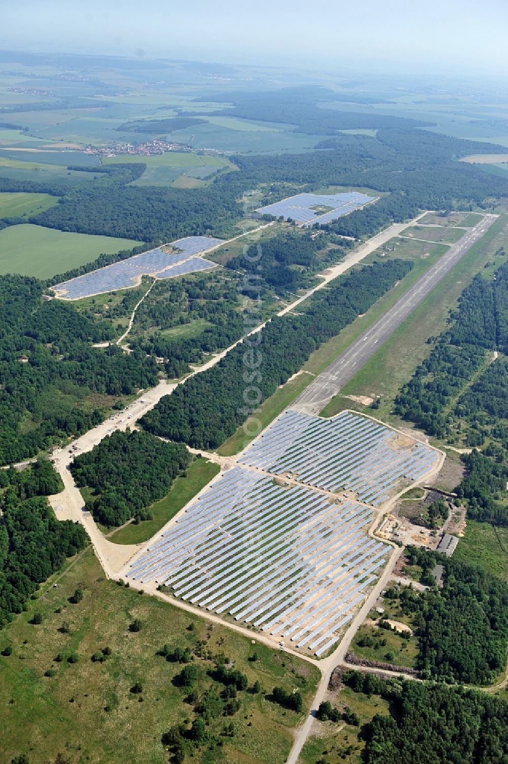 Allstedt from above - Solar power plant Allstedt I on the former airfield Allstedt in Saxony Anhalt