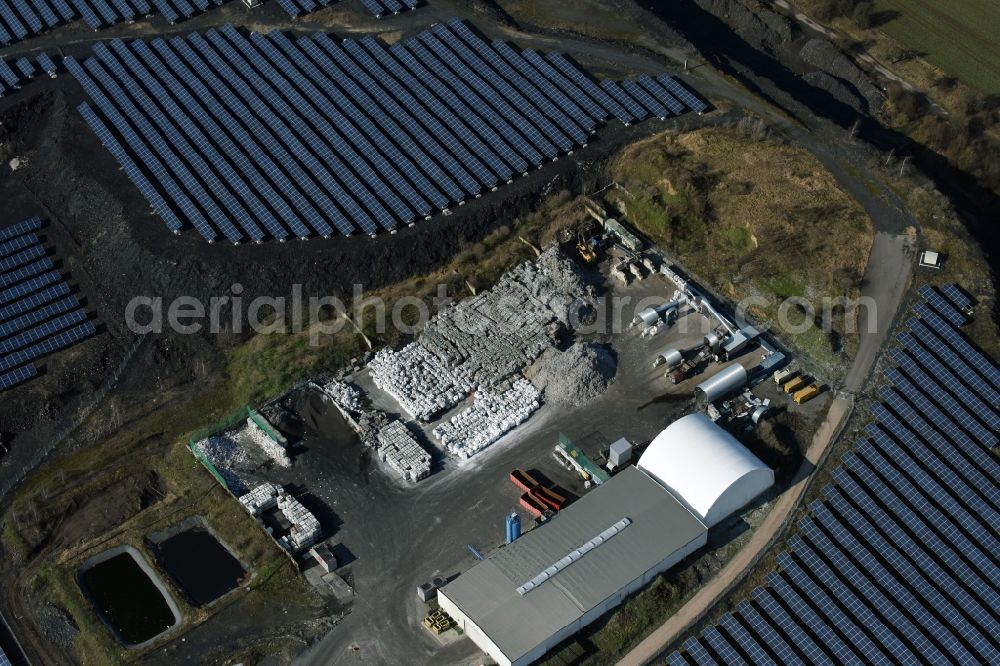 Eisleben, Lutherstadt from above - Panel rows of photovoltaic and solar farm or solar power plant in Eisleben, Lutherstadt in the state Saxony-Anhalt