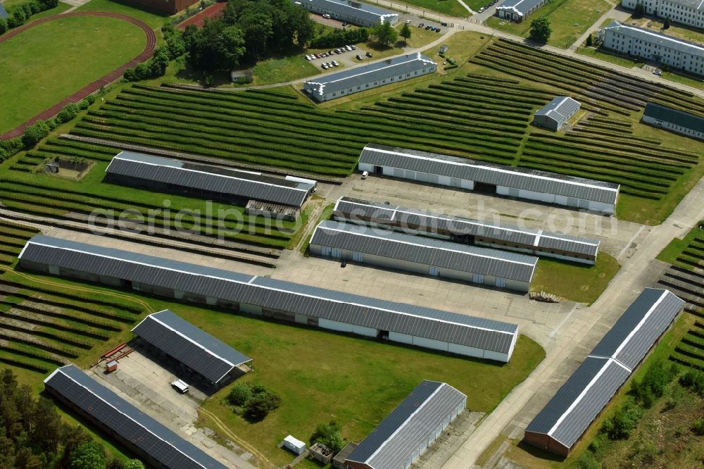 Schwerin from the bird's eye view: Solar park or solar power plant on the roof areas of Bluecher Technologie- und Gewerbepark GmbH Sternbuchholz in Schwerin in the state of Mecklenburg - Western Pomerania, Germany