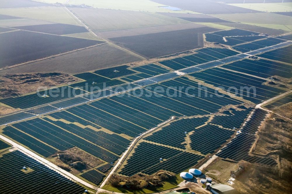 Köthen from the bird's eye view: Solar park on the airfield Köthen in Saxony-Anhalt