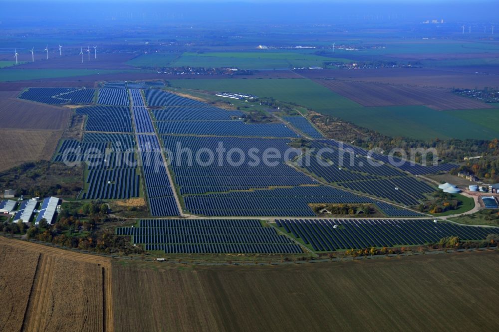 Köthen from above - Solar park on the airfield Köthen in Saxony-Anhalt