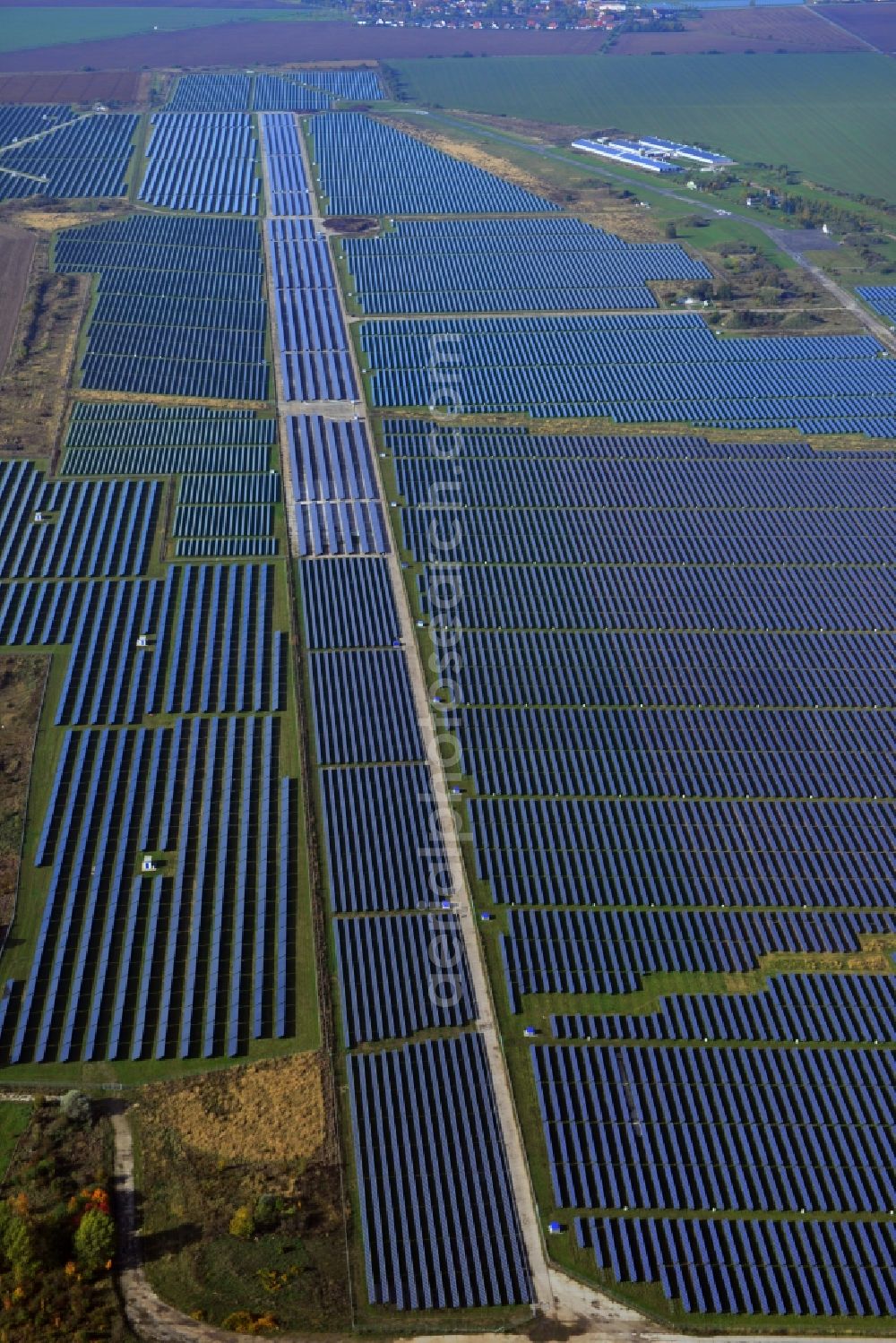 Köthen from above - Solar park on the airfield Köthen in Saxony-Anhalt