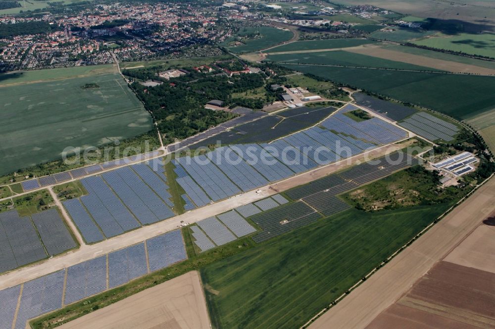 Köthen from above - Solar Park at the former airfield Köthen