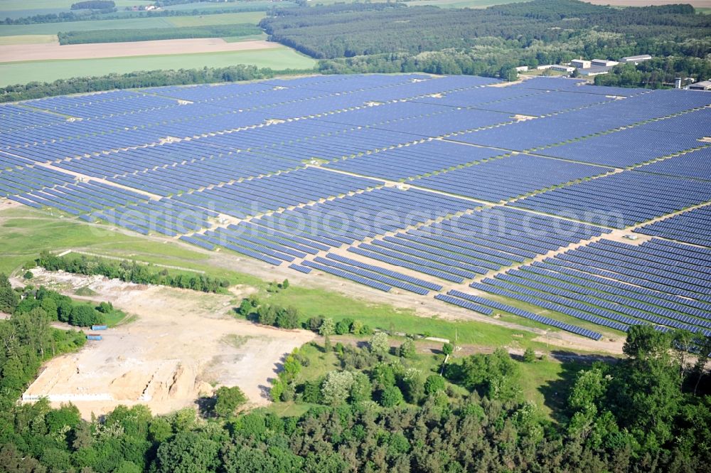 Fürstenwalde / Spree from the bird's eye view: Solar power station in the former airfield of Fürstenwalde