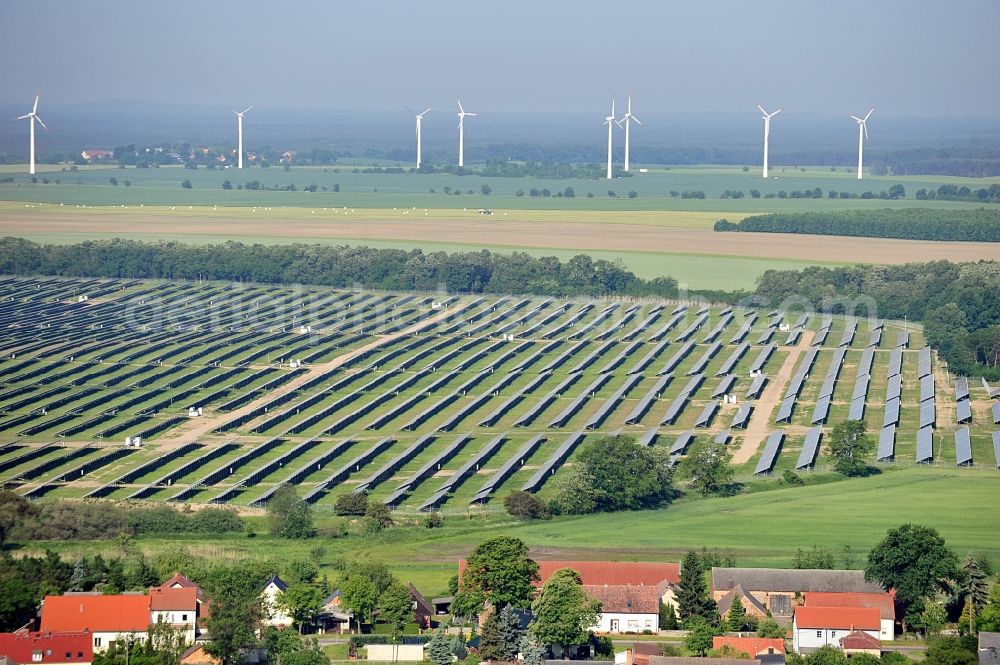 Fürstenwalde / Spree from the bird's eye view: Solar power station in the former airfield of Fürstenwalde