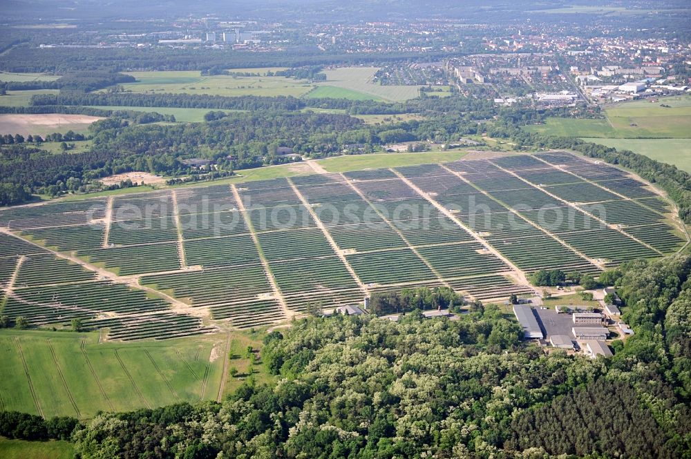 Fürstenwalde / Spree from the bird's eye view: Solar power station in the former airfield of Fürstenwalde