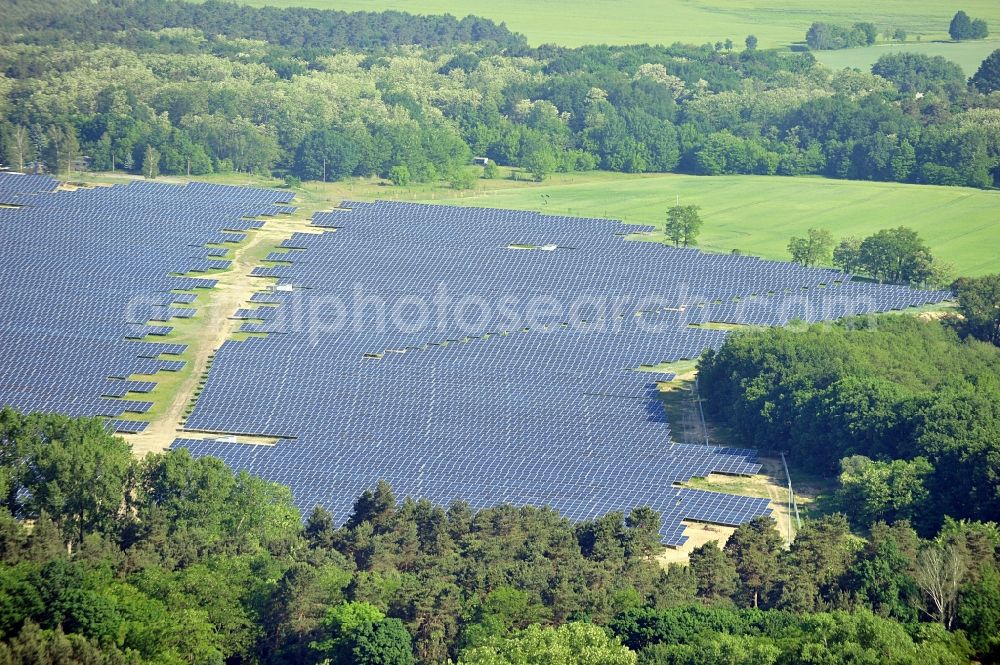 Fürstenwalde / Spree from the bird's eye view: Solar power station in the former airfield of Fürstenwalde