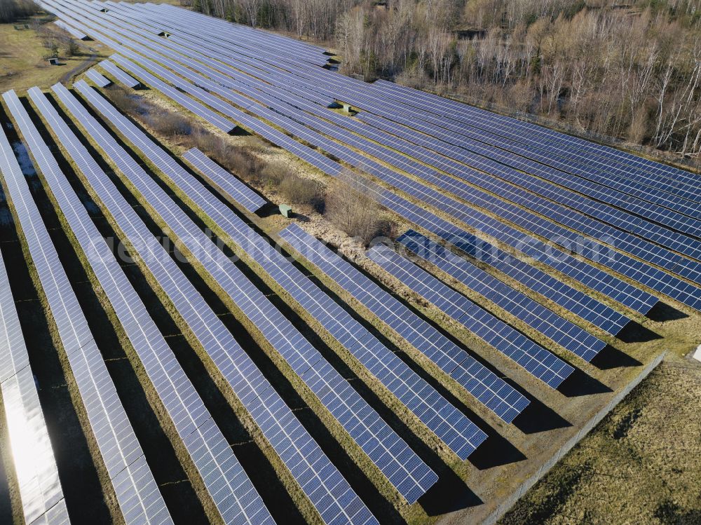 Lauchhammer from the bird's eye view: Solar park in Lauchhammer in the state of Brandenburg, Germany