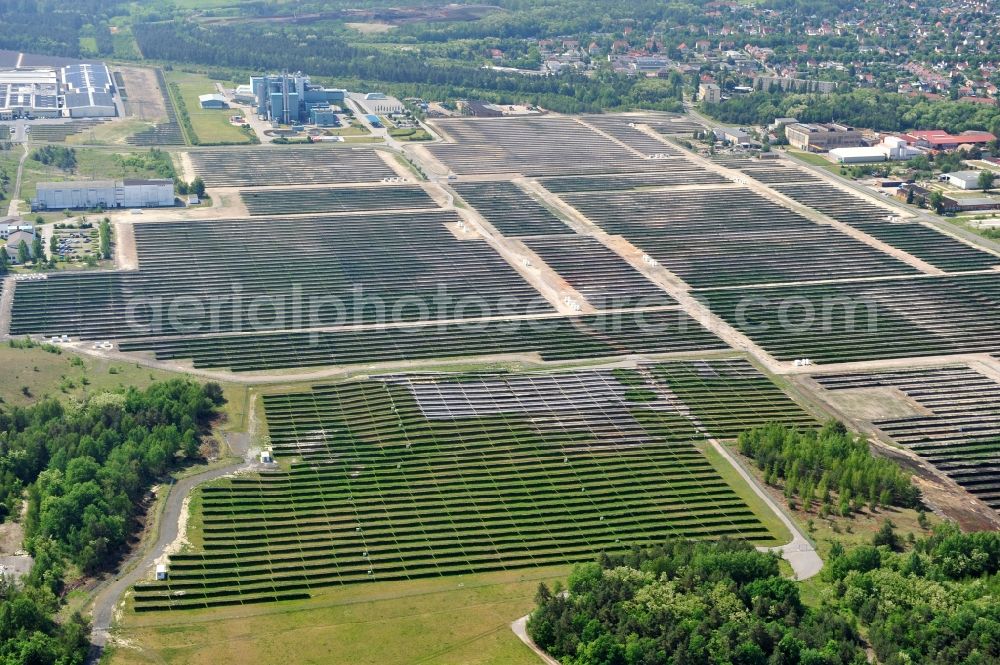 Aerial image Lauta - The completed construction work on the photovoltaic system solar park Lauta on one part of the former Lautawerk-area