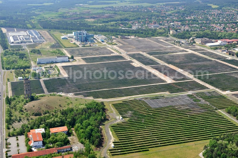 Aerial photograph Lauta - The completed construction work on the photovoltaic system solar park Lauta on one part of the former Lautawerk-area