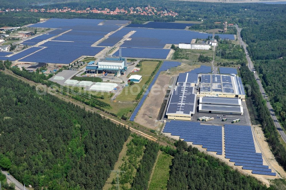 Aerial image Lauta - The completed construction work on the photovoltaic system solar park Lauta on one part of the former Lautawerk-area