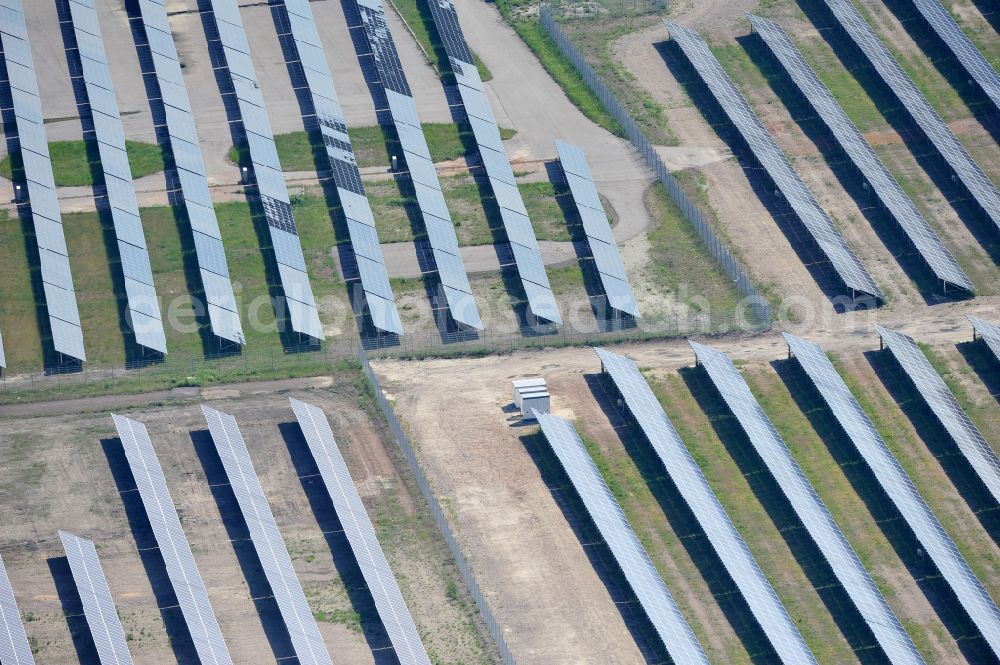 Aerial image Lauta - The completed construction work on the photovoltaic system solar park Lauta on one part of the former Lautawerk-area