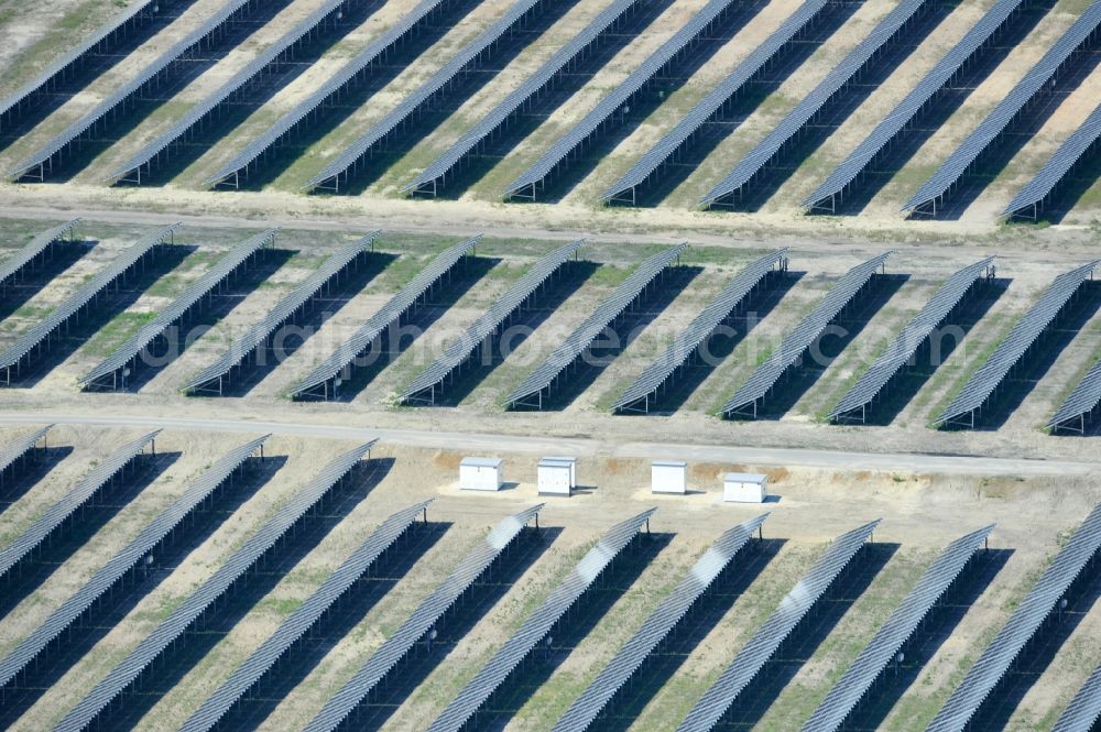 Aerial image Lauta - The completed construction work on the photovoltaic system solar park Lauta on one part of the former Lautawerk-area