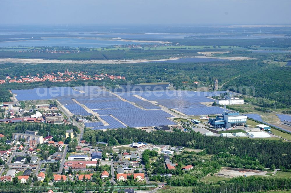 Aerial image Lauta - The completed construction work on the photovoltaic system solar park Lauta on one part of the former Lautawerk-area