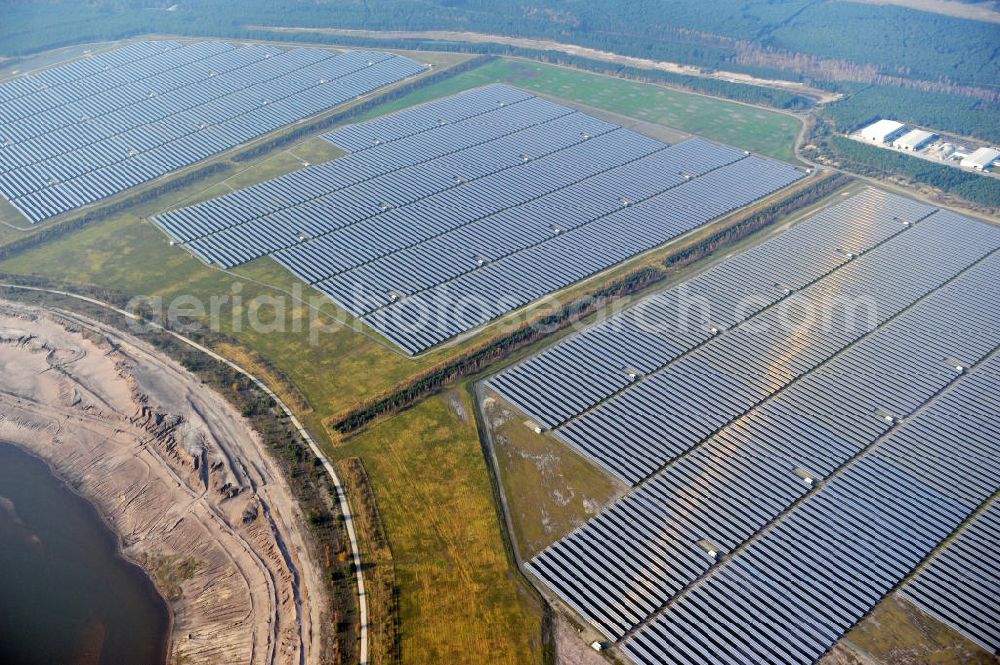 Lichterfeld-Schacksdorf from above - Solarpark / Solaranlage / Photovoltaikanlage Lichterfeld in Brandenburg. Ein Projekt der Q-Cells International GmbH. Solar Park / photovoltaic system in Lichterfeld, Brandenburg.