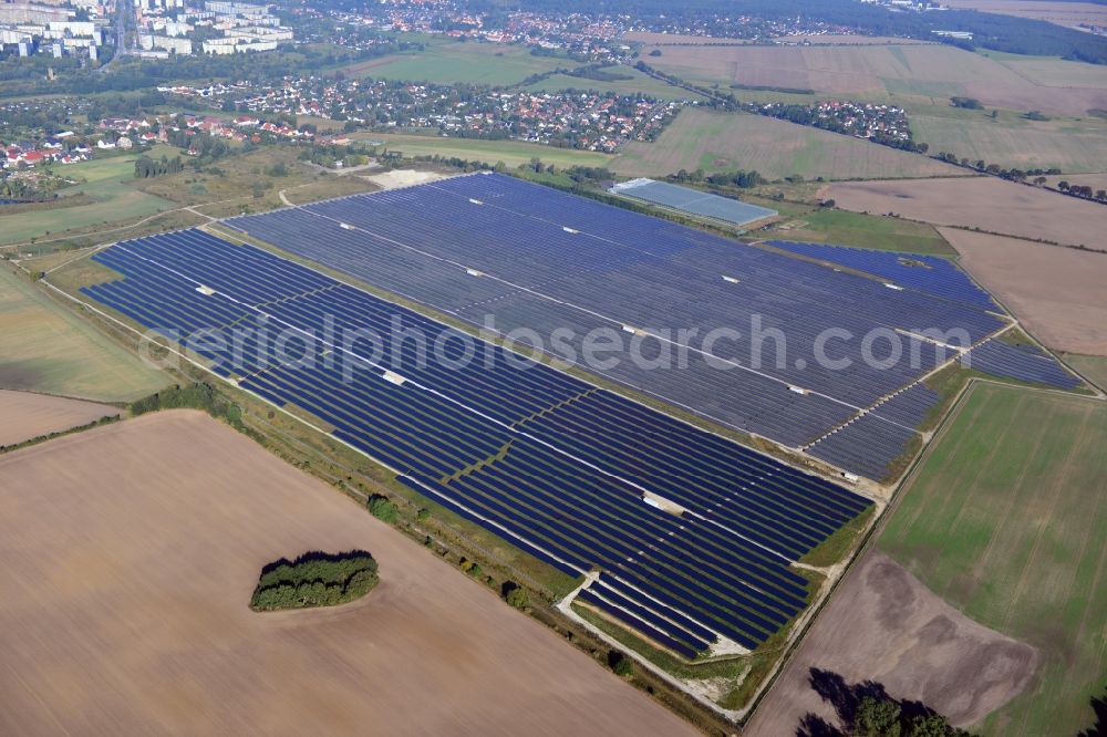 Ahrensfelde from above - View at the solar park in the deistrict Eiche in Ahrensfelde in the federal state of Brandenburg