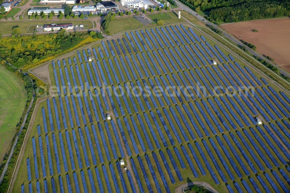 Helbra from above - Panel rows of photovoltaic and solar farm in the East of Helbra in the state of Saxony-Anhalt