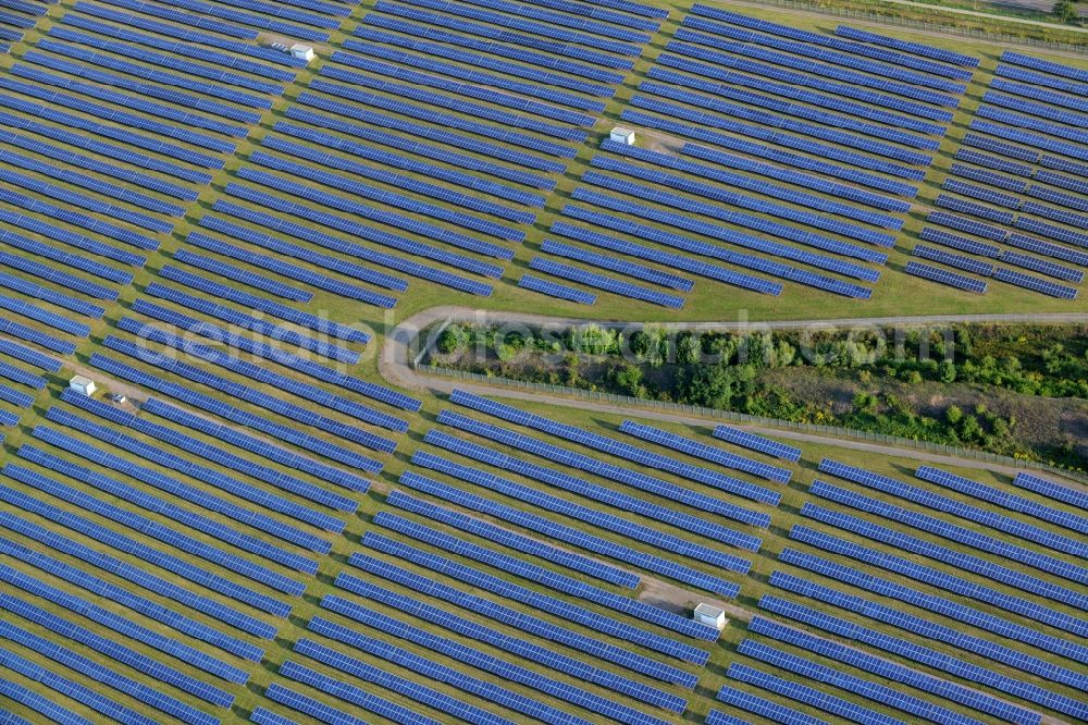 Helbra from above - Panel rows of photovoltaic and solar farm in the East of Helbra in the state of Saxony-Anhalt