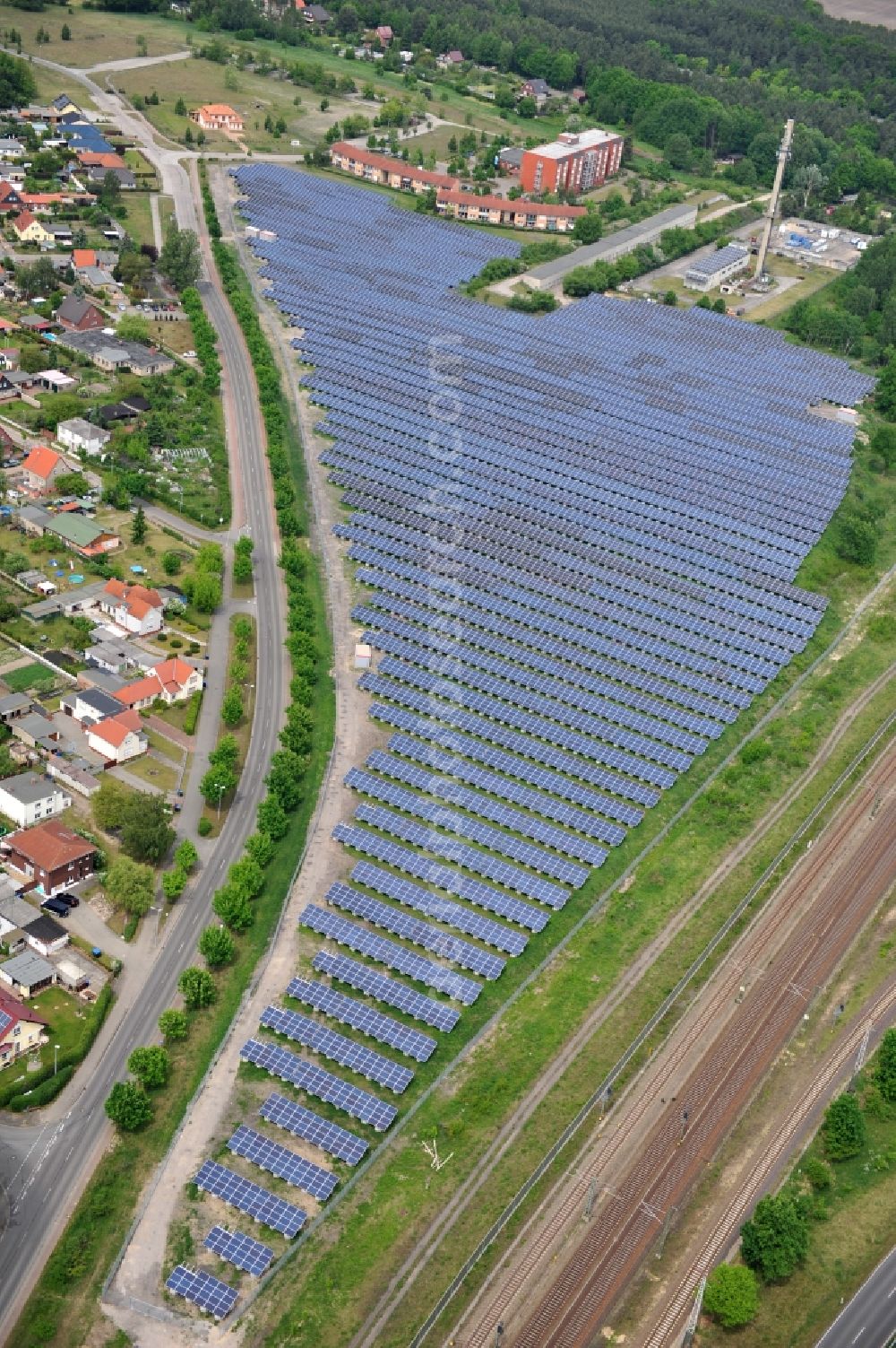 Wittenberge from the bird's eye view: Solar farm / solar power plant in Wittenberge