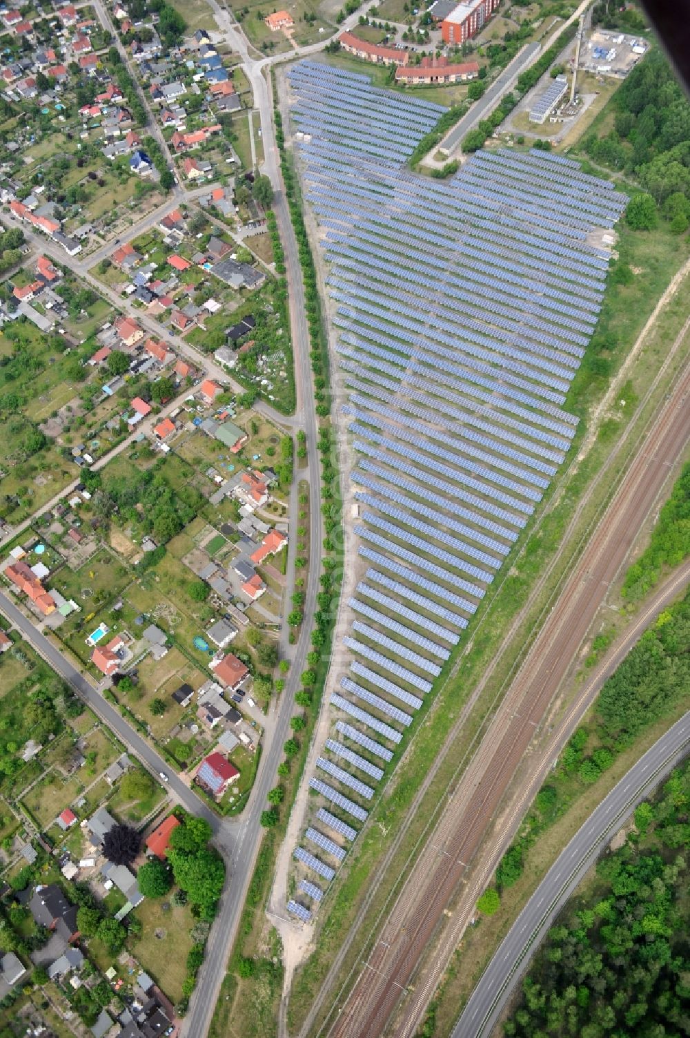 Wittenberge from the bird's eye view: Solar farm / solar power plant in Wittenberge