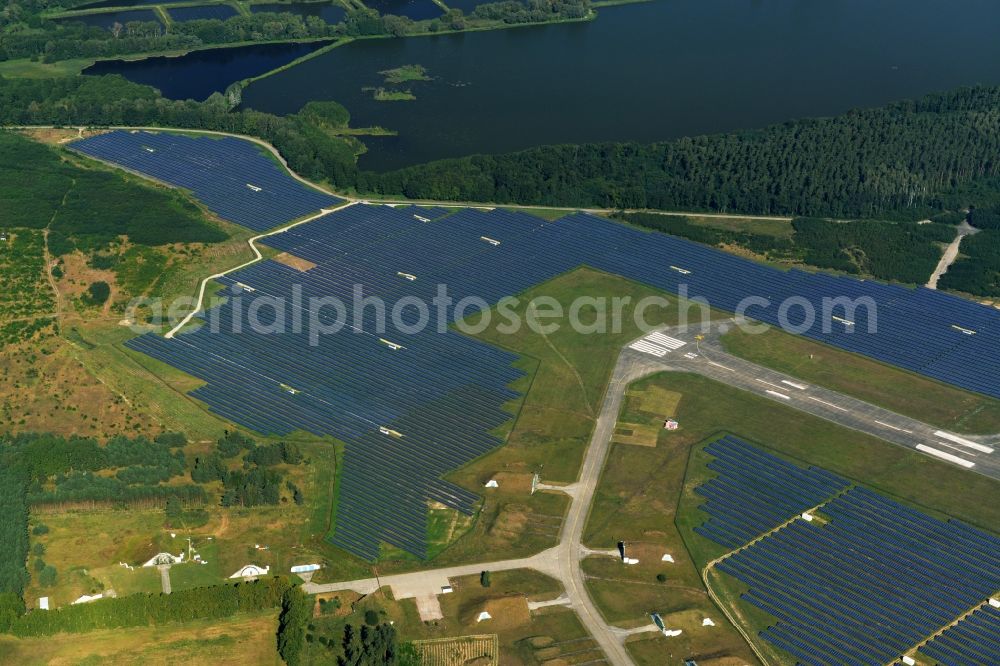 Neuhardenberg from above - Solar Park - Solar power plant and photovoltaic system BaySolar Projekt GmbH on the site of the airfield Neuhardenberg in Brandenburg. http://