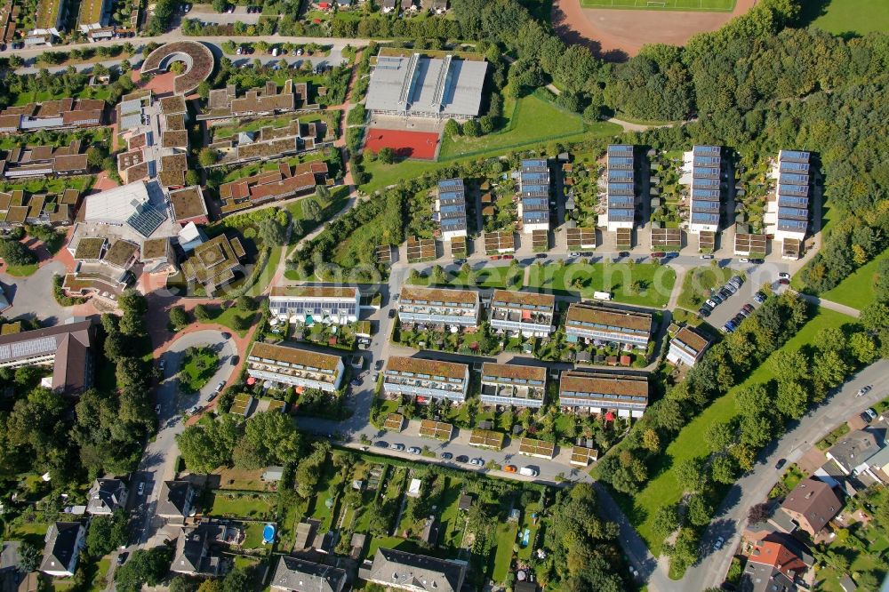 Gelsenkirchen from above - View of the solar village Gelsenkirchen Bismarck in Gelsenkirchen in the state North Rhine-Westphalia