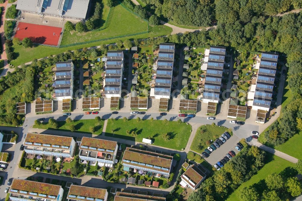 Gelsenkirchen from the bird's eye view: View of the solar village Gelsenkirchen Bismarck in Gelsenkirchen in the state North Rhine-Westphalia