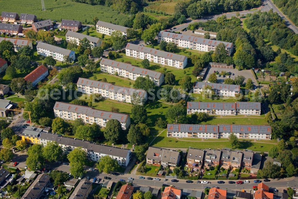 Gelsenkirchen from above - View of the solar village Gelsenkirchen-Schaffrath in Gelsenkirchen in the state North Rhine-Westphalia