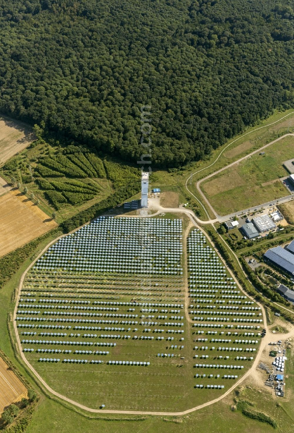 Jülich from above - Solar thermal power plant with experimental solar tower in Jülich in the state of North Rhine-Westphalia