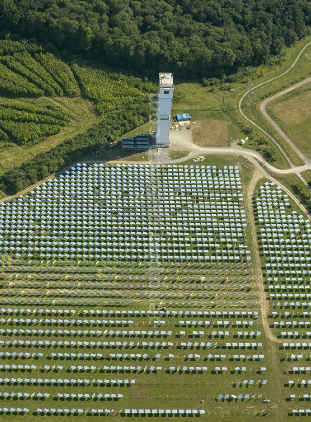 Aerial photograph Jülich - Solar thermal power plant with experimental solar tower in Jülich in the state of North Rhine-Westphalia