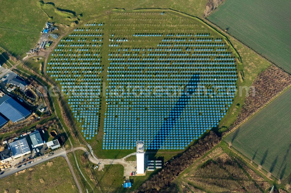 Jülich from the bird's eye view: Solar thermal power plant with experimental solar tower in Jülich in the state of North Rhine-Westphalia